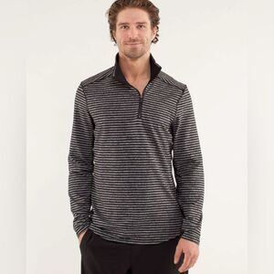 Lululemon Men’s Studio 1/2 Zip Classic Stripe Heathered Black Pullover Small